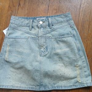 Chic Blue Denim Mini Skirt with Sparkle Details